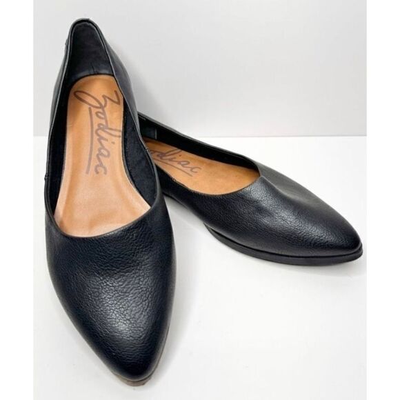 Zodiac Black Leather Pointed Toe Ballet Flats Women's Size 8M - Picture 3 of 6